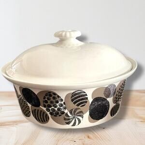 Vtg 1960s Arabia Finland Pattern Oval Covered Casserole With Lid Egg Pattern